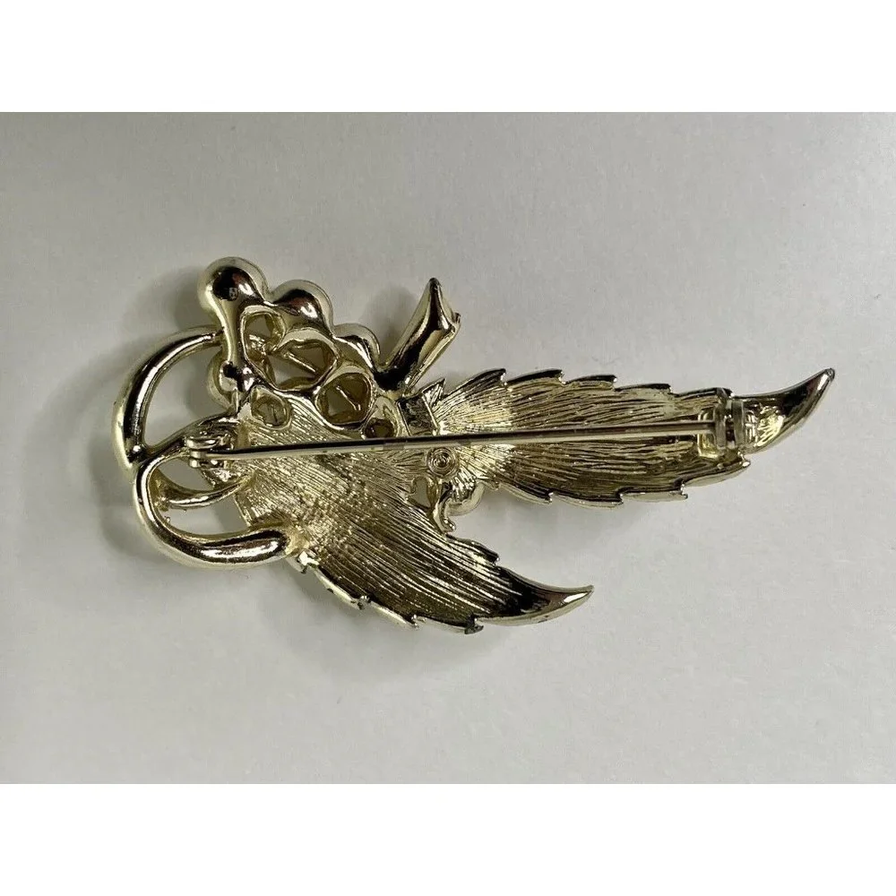 Coro Signed Brooch Silver‎ Tone Leaf Faux Pearl Pin